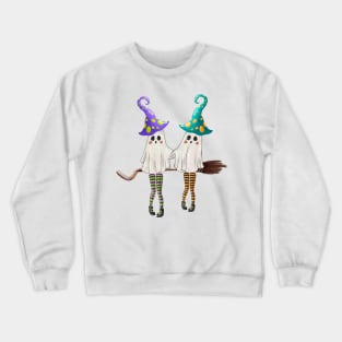 Retro Ghost Witch In 3-Color Long Stockings Gossips On The Broom Halloween Crewneck Sweatshirt